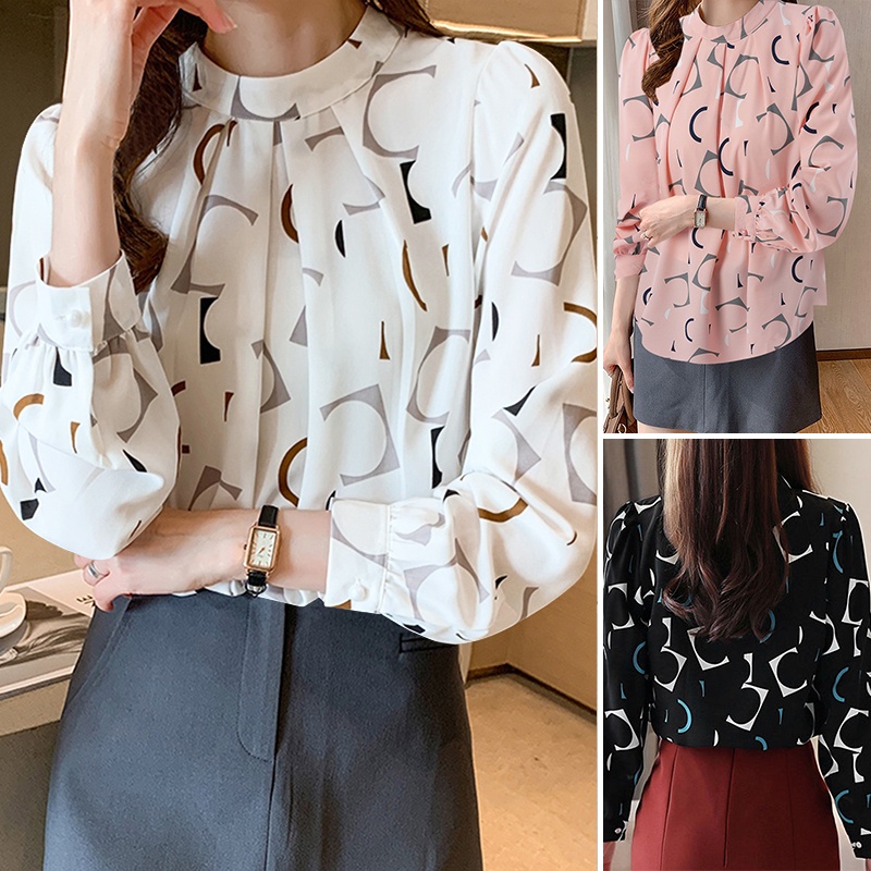 ZANZEA Spring Women O Neck Printed Casual Loose Office OL Work Elegant Blouse