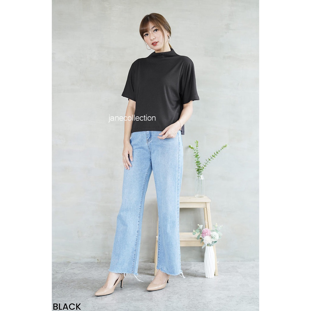 JANE COLLECTION || Atasan Wanita Rajut Putih Oversize XXL Blouse Bigsize Knit Echa Turtleneck Top Hitam Baju Casual Cewek Korea Turtle Neck Leher Tinggi Matcha Krem Abu Abu