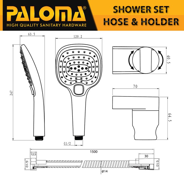 PALOMA FCBZ 6176 SSP 2304 Paket Keran Cabang Shower Set Mandi Tembok