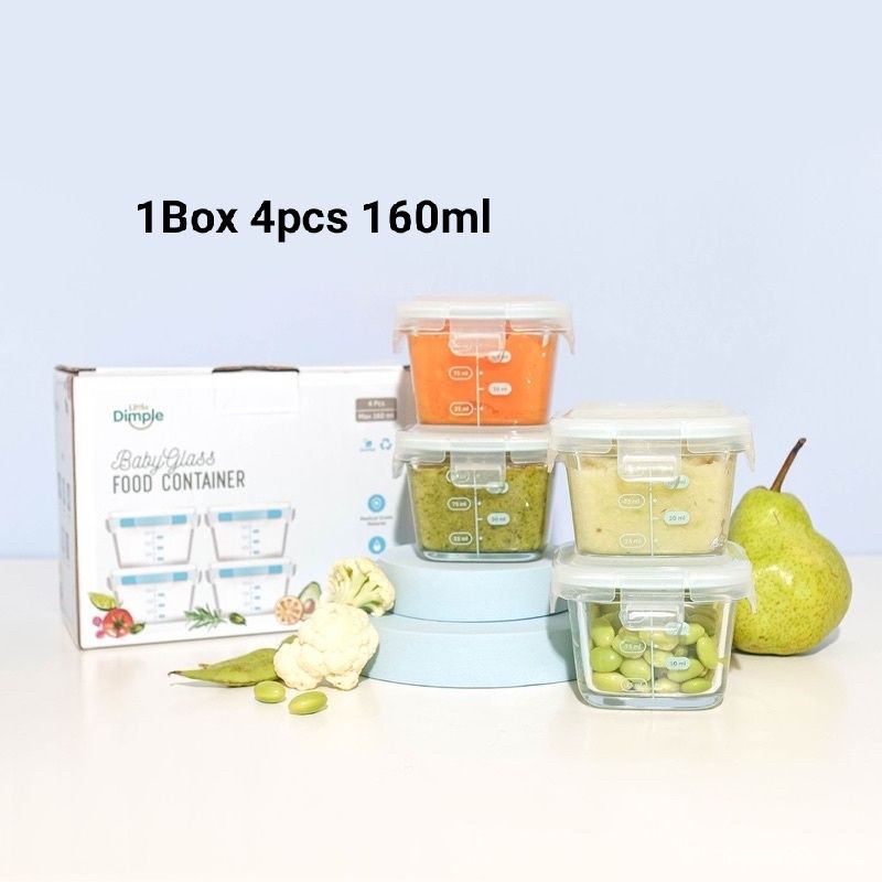 Little Dimple Food Container Silikon Tempat Wadah Simpan MPASI Bayi - Tempat Penyimpanan Kaca Mpasi Maknan Bayi Silicone Baby - Food Kontainer Glass - Kotak Makan Bayi