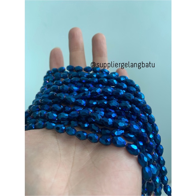 kristal Ceko tetes 10 x 6mm blue metallic biru metalik almas premium