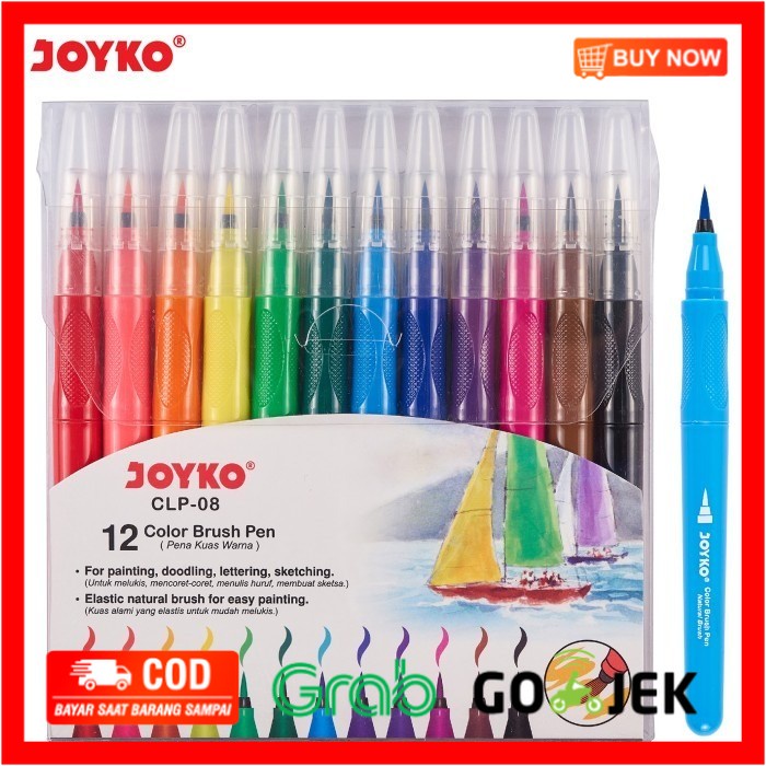

(BISA COD) Joyko Color Brush Pen CLP-08 12 Warna CLP08 Elastic Natural Pena Kuas