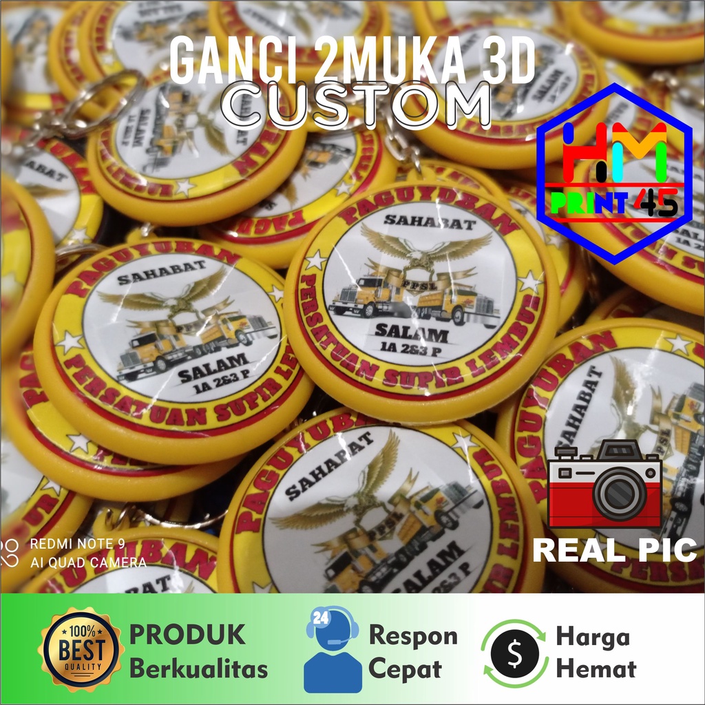 GANTUNGAN KUNCI 2SISI / BULAK BALIK CUSTOM 45mm bahan 3D