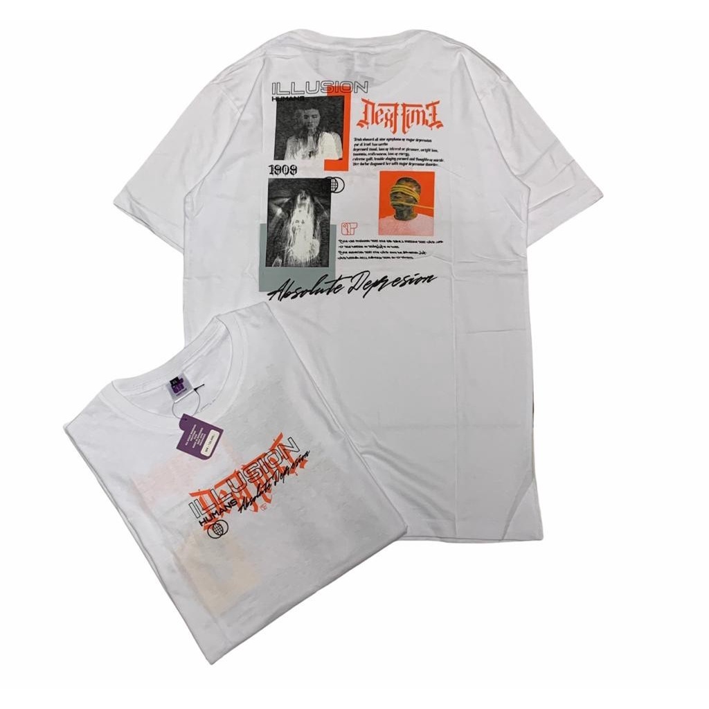 T-SHIRT BAJU KAOS PRIA DISTRO NEXT-TIME ILUSION PUTIH LENGAN PENDEK TERBARU 2023 ORIGINAL