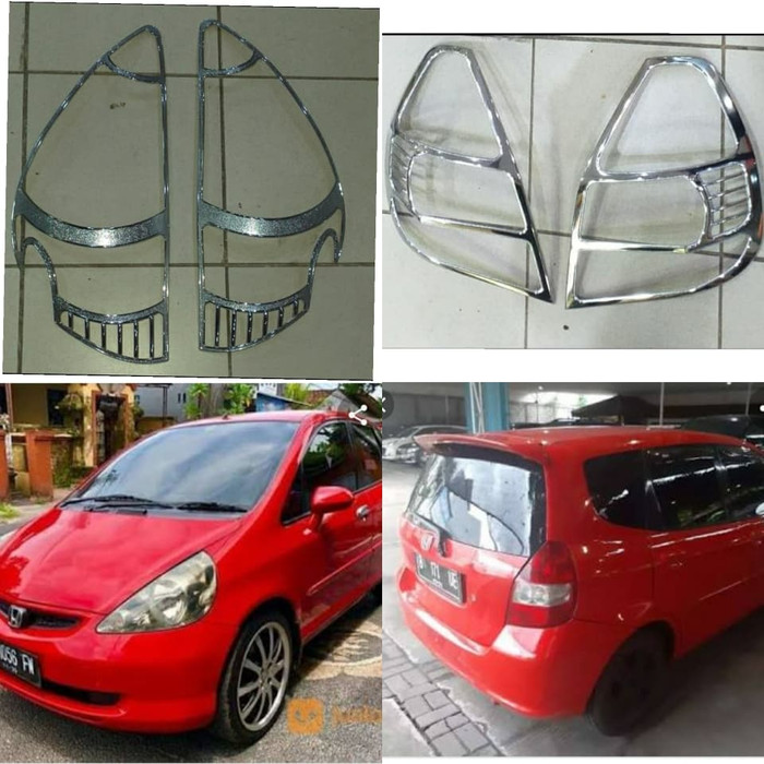 paket Garnish garnis lampu depan + stop belakang HONDA JAZZ 2002 sampai 2008 2006 2007 2005 2003 2004 CROME CHROME