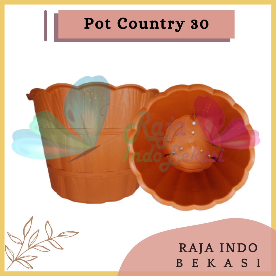 Pot Shallom Country 30 Merah Bata Coklat Terracotta Terakota Putih Pot Motif Gentong Kayu Tebal Cantik Pot Bunga Putih Besar Murah