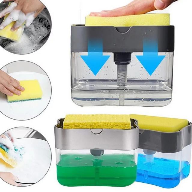 5.5 Promo >> Hc Dispenser Sabun Cuci Piring Sponge Busa Tempat Sabun Cair Spons Cuci Piring 2 In 1fr