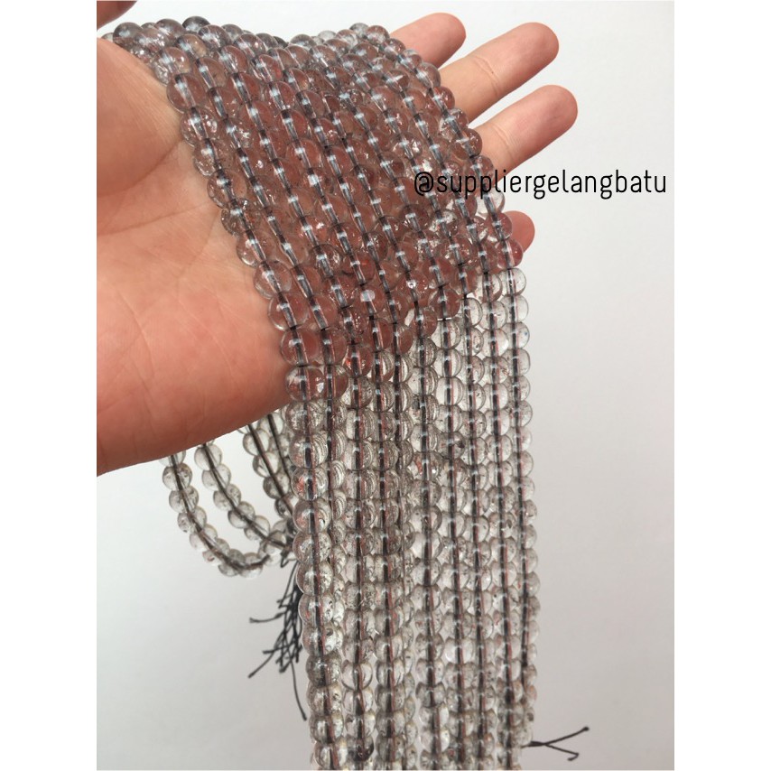 Semi Stone Rutilated Kuarsa Quartz Grey 8mm Renceng Gelang Kalung Glass Bead Grey Natural Rencengan