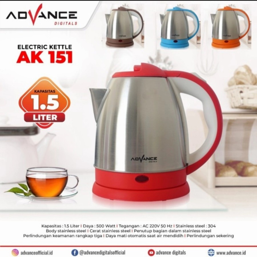 TEKO LISTRIK ADVANCE 1.5 LITER AK151 / ELECTRIC KETTLE 1.5L