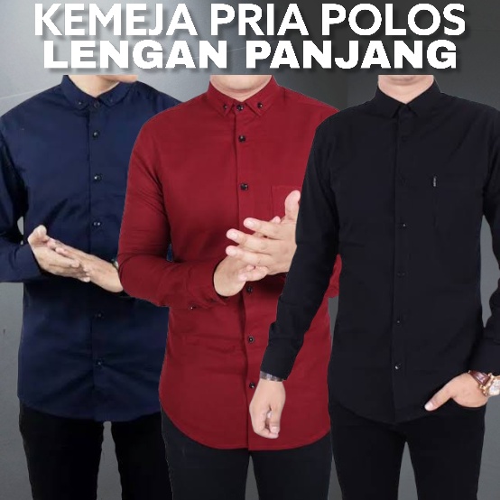 Kemeja Polos Pria Baju Atasan Hem KEMEJA Pria POLOS Distro Lengan Panjang KMEJA Pria Kemeja HITAM Po