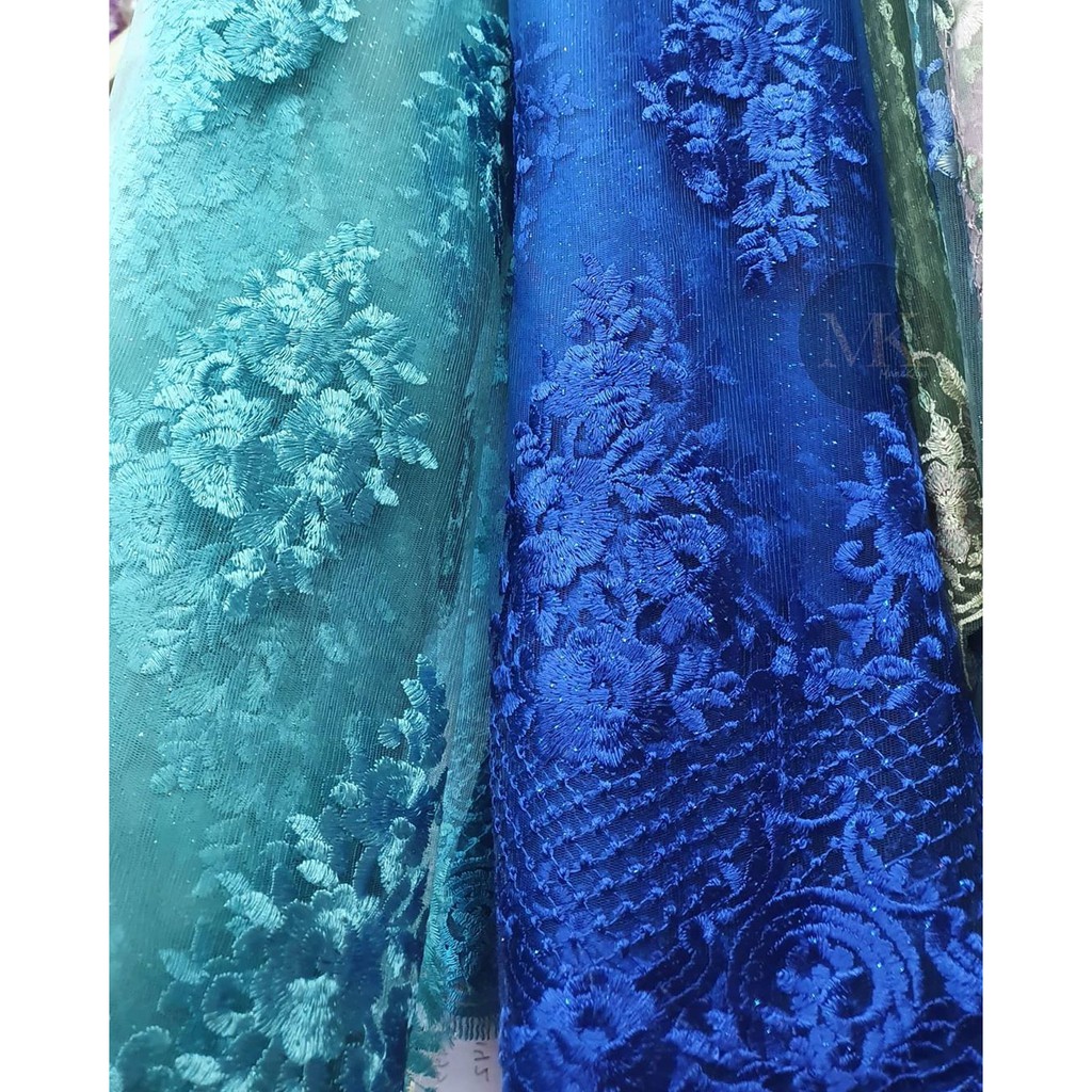 Kain Atasan Kebaya Brukat/ Brokat Merah Bahan Tile Prancis Tosca Biru Elektrik