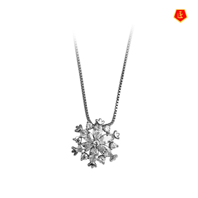 [Ready Stock]Snowflake Necklace Female Silver 925 Rose Gold Ins Simple All-Match