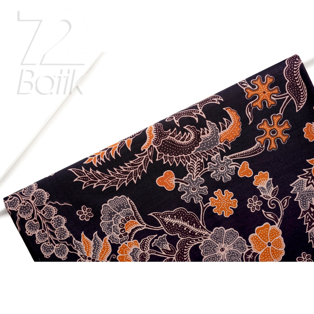 KAIN BATIK KATUN Premium Motif Tresno Asih Warna Hitam Orange Grey Gray 721877 Cap 72 Jarik Jarit Samping Kebat Panjang Batik Katun Modern Premium Bahan Seragam Batik Pernikahan Kantor Keluarga Murah Kamen Jadi Batik Bali Lembaran