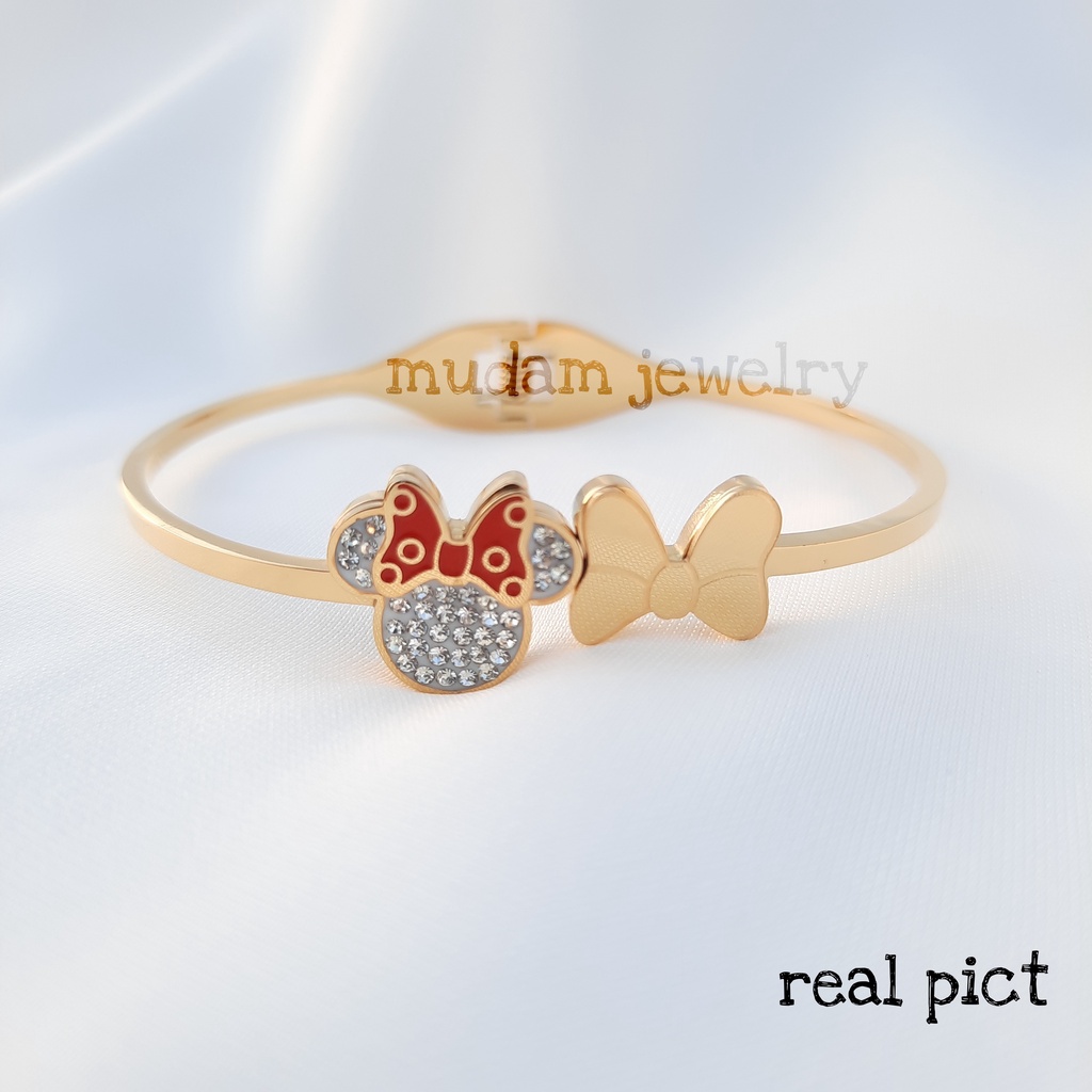 Gelang Bangle Titanium Minnie Pita Tersedia Warna Rosegold, Gold dan Silver