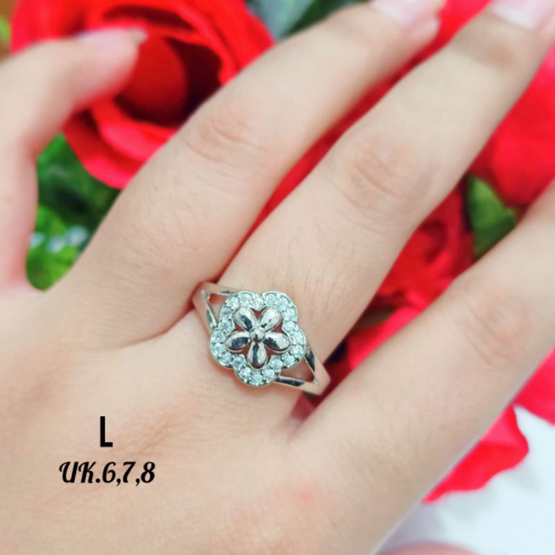 Cincin permata zircon Dewasa motif bunga gold&amp;silver tidak karat *COD*