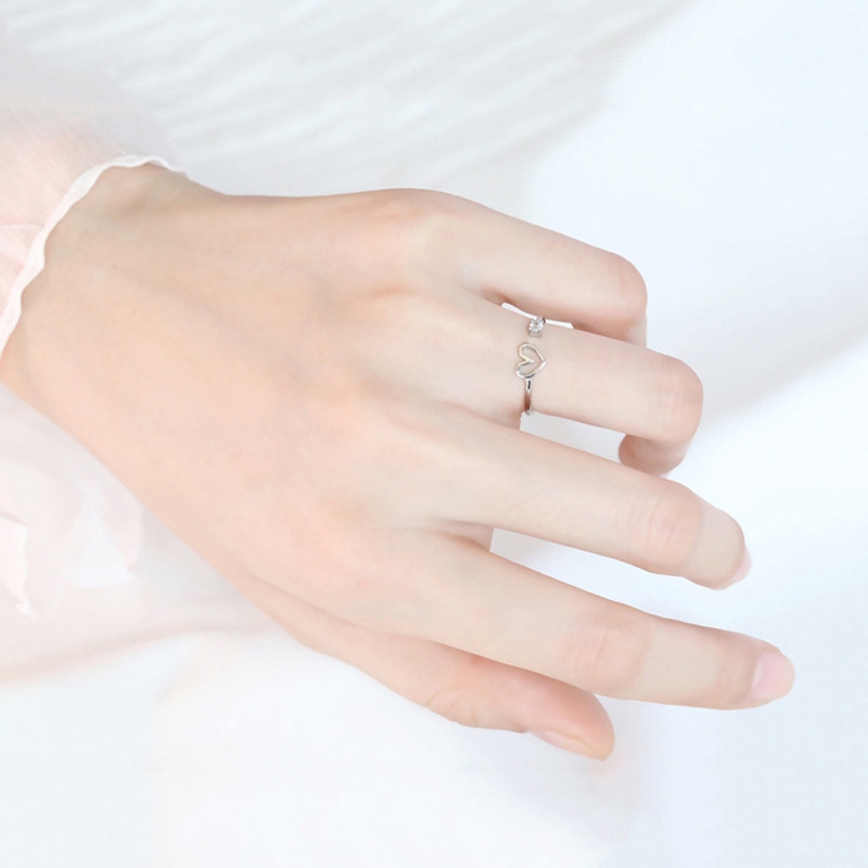 Cincin Kasual Ring 925 Perak Hollow Cinta Hati Latihan Kilat Pembukaan Perhiasan Rings Women Jewelry