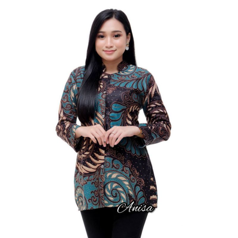 tey-17 Batik wanita ASJ SA HRB026 Kenongo Kemeja Tosca Pendek-PUSER IJO
