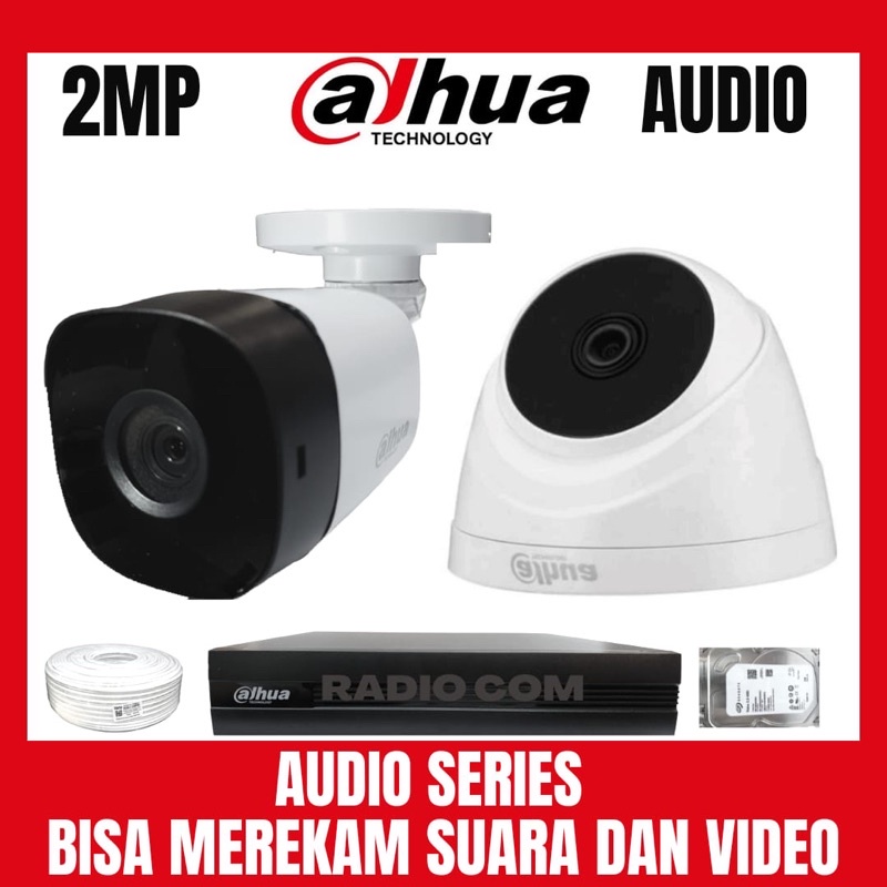 PAKET CCTV DAHUA 2MP 4 CHANNEL 2 CAMERA AUDIO BISA MEREKAM SUARA DAN VIDEO