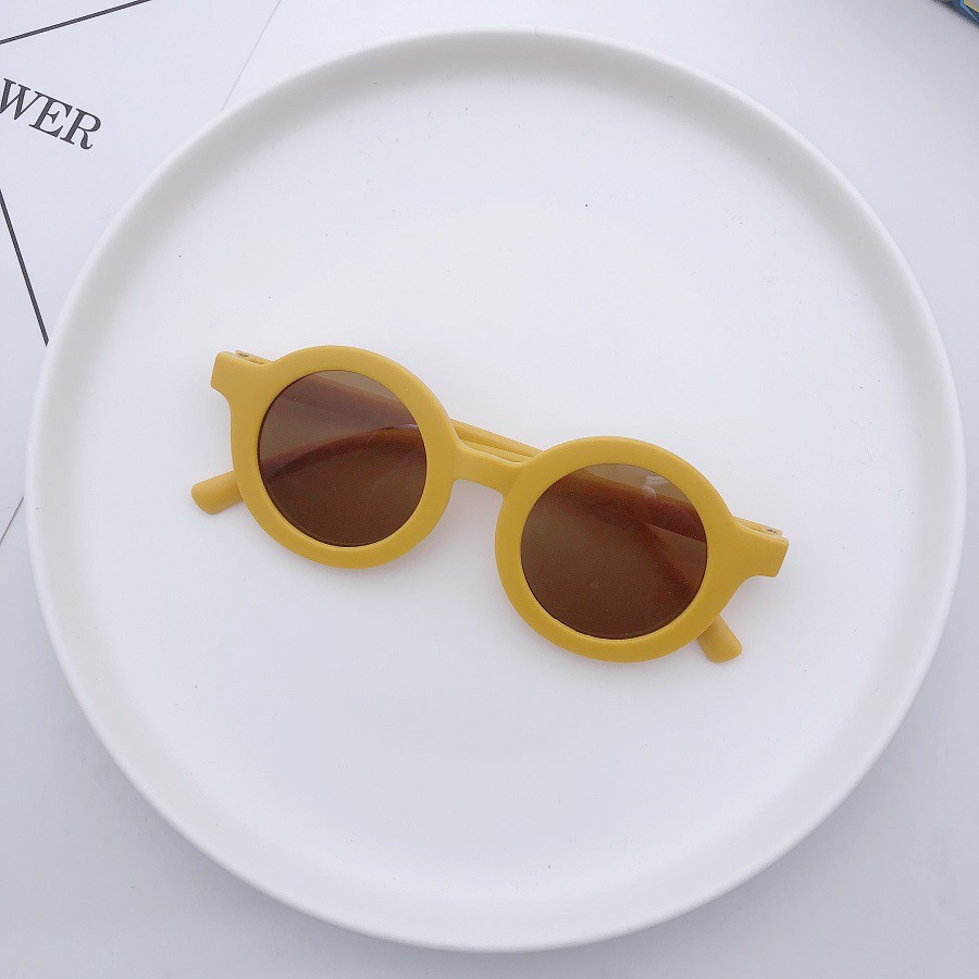 Kacamata Anak Fashion Gaya Bulat Sunglasses Lensa Hitam Laki Laki Perempuan Retro Vintage uv Protect-Yellow