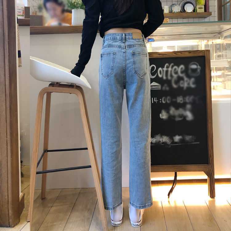 Celana Panjang Korean Stye Celana Fashion Style Ins Retro Pinggang Longgar Split Jeans Lurus Celana Panjang