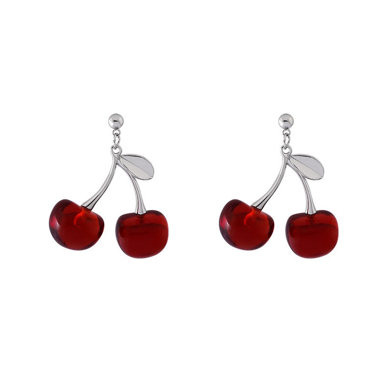 Selebriti Internet menyenangkan Cherry buah anting-anting giwang kalung lucu manis Jepang sterling s