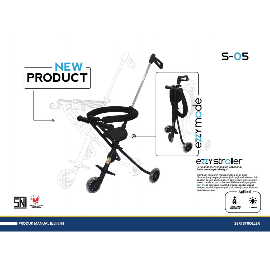 Stroller Anak PMB TOYS S05 Ezzy Kereta Dorong Bayi dan Balita Mode Portable Garansi Original SNI-1