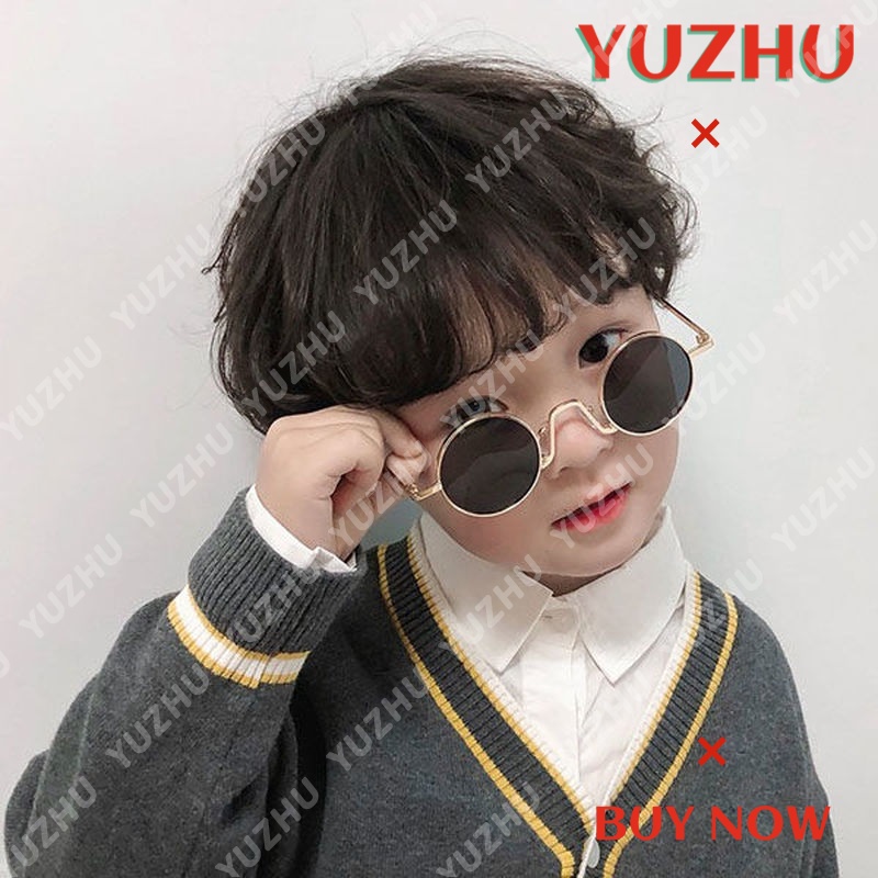 （YUZHU）COD Kacamata Hitam Bingkai Bulat Gaya Barat Kacamata Fashion Anak Punk Hip Hop Trendy