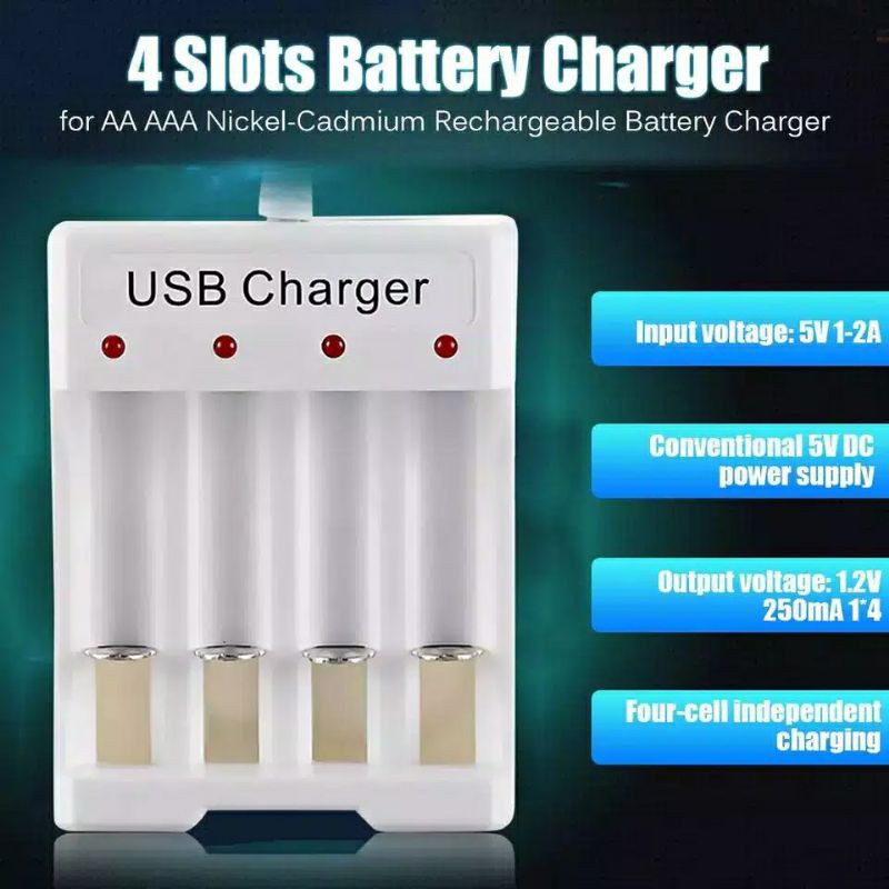 charger baterai aa aaa 4 slot indikator lampu - casan batre aa aaa