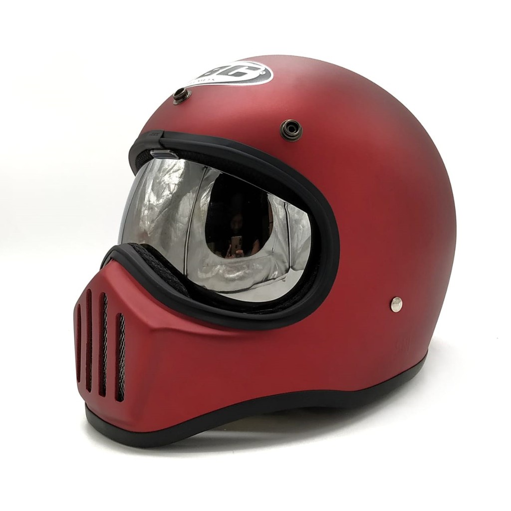 Helm Cakil HBC Polos Maroon Doff + Inner Visor ( Fullface / Retro / Klasik / Vespa ) marlino