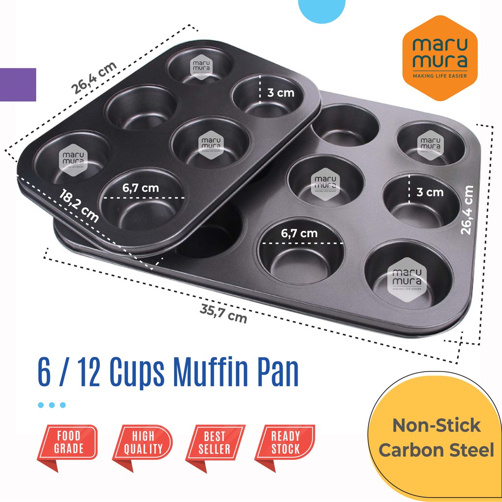 Marumura Bakeware 6 / 12 Cup Muffin Pan | Cupcake Tray | Muffin Tray | Loyang Cetakan Cupcake