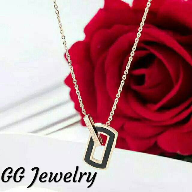 GG Kalung Titanium Premium Lapis Emas 18k Model  Persegi Beloved #KL-177