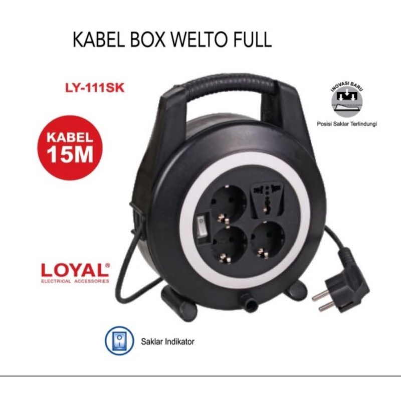 Loyal yunior Kabel roll kabel box kabel olor 15M saklar on-off indikator lampu. 15 Meter Full LY 111 SK