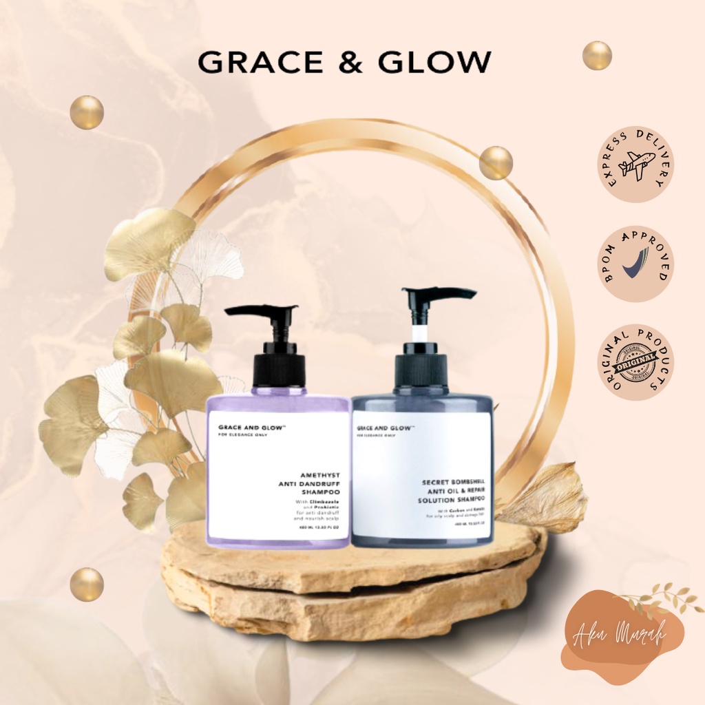 ✨ AKU MURAH ✨ Grace and Glow Shampoo Series - Secret Bombshell Anti Oil and Repair Solution &amp; Amethyst Anti Dandruff Shampoo