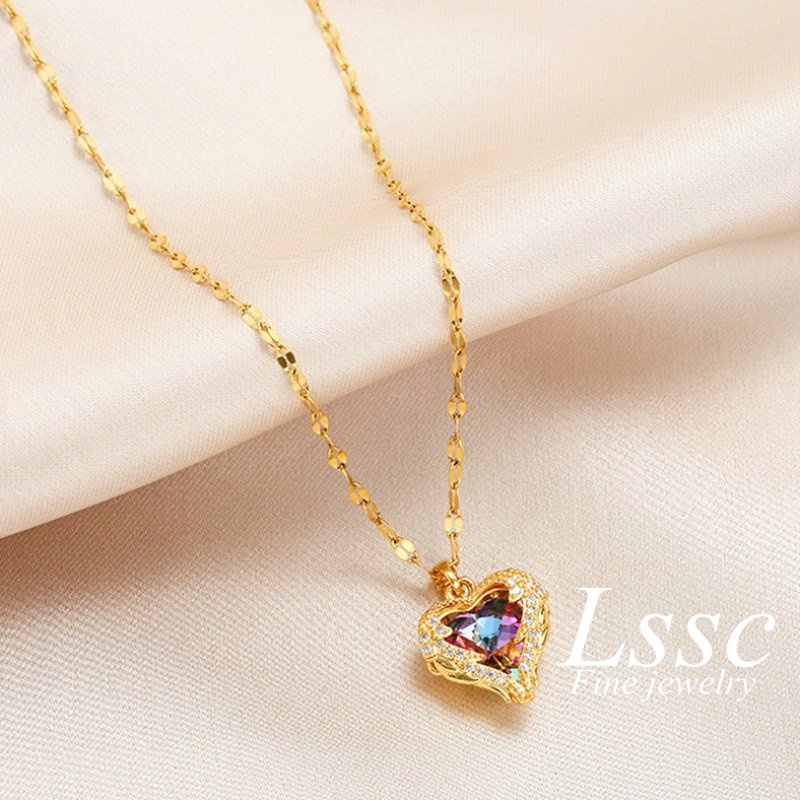 Kalung Titanium Wanita Anti Karat Kristal Berlian Mewah Emas 18K Perhiasan Korea