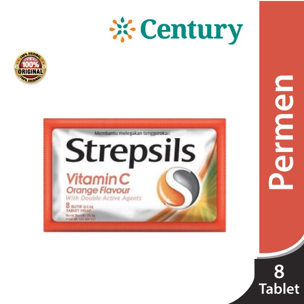 strepsil vitamin c orange 1 pouch isi 8 pc / permen / radang tenggorokkan / daya tahan tubuh/ Promo