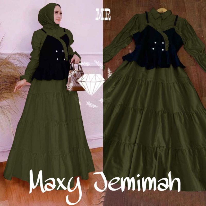 MAXY JEMIMAH 2IN1 ROMPI GAMIS MUSLIM MOSCREPE, 4 UKURAN