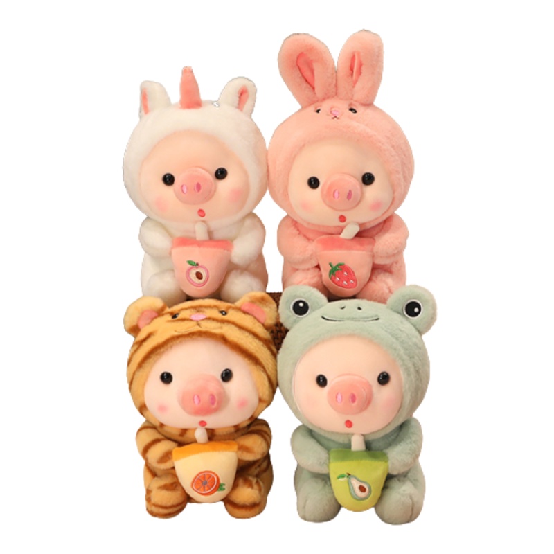 25/30cm Cute Cosplay Unciorn Transformed Frog Tiger Bunny Boba Tea Pig Plush Toy Girl Plushies Sleep Ragdoll Doll Birthday Gift