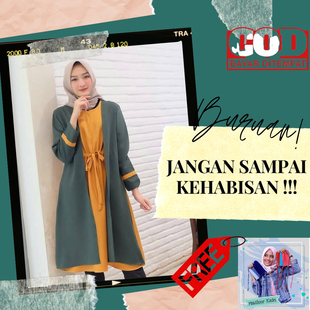 Baju Muslim Syari Wanita Terbaru Tamara Long Tunik Combi Murah Outer Wanita Muslim