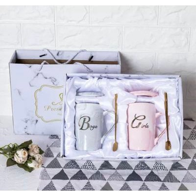 Gelas Couple Mug Set Mr &amp; Mrs 2In1/Gelas Couple Marble Mug Set Gift Box Cangkir Couple Mug Set Mr &amp; Mrs