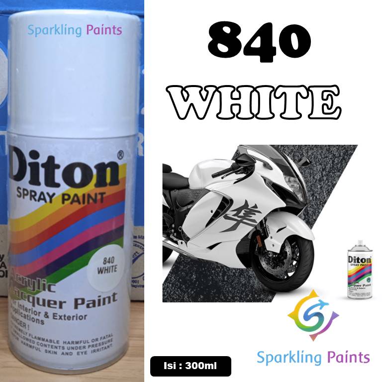 Pilox Diton White 840 300ml Warna Putih Solid Pilok Pylox Sepeda Motor Mobil Velg Helm