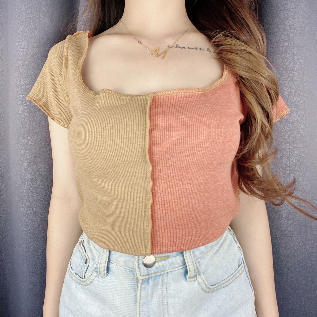 Crop Wanita Korea Sellier Combi Croptop