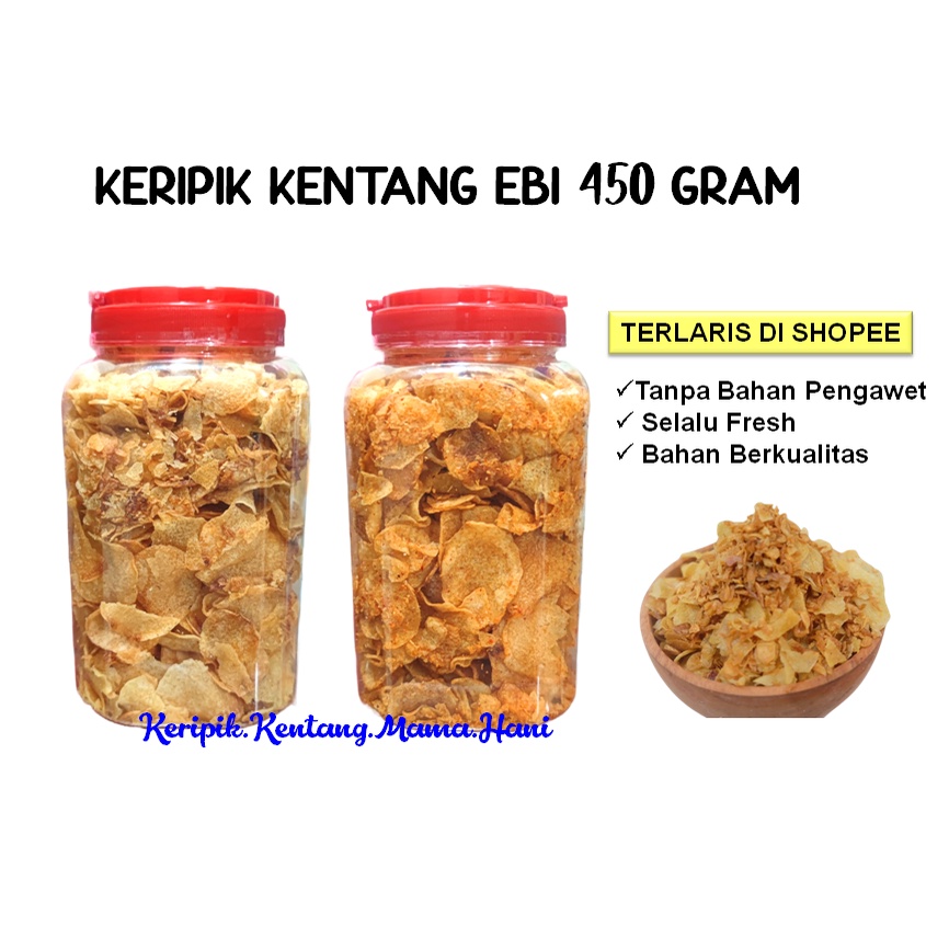 

Keripik Kentang Ebi 450 Gram Bawang Goreng Cemilan Makanan Ringan Kripik Premium Homemade Enak Berkualitas Varian Pedas dan Asin Mama Hani