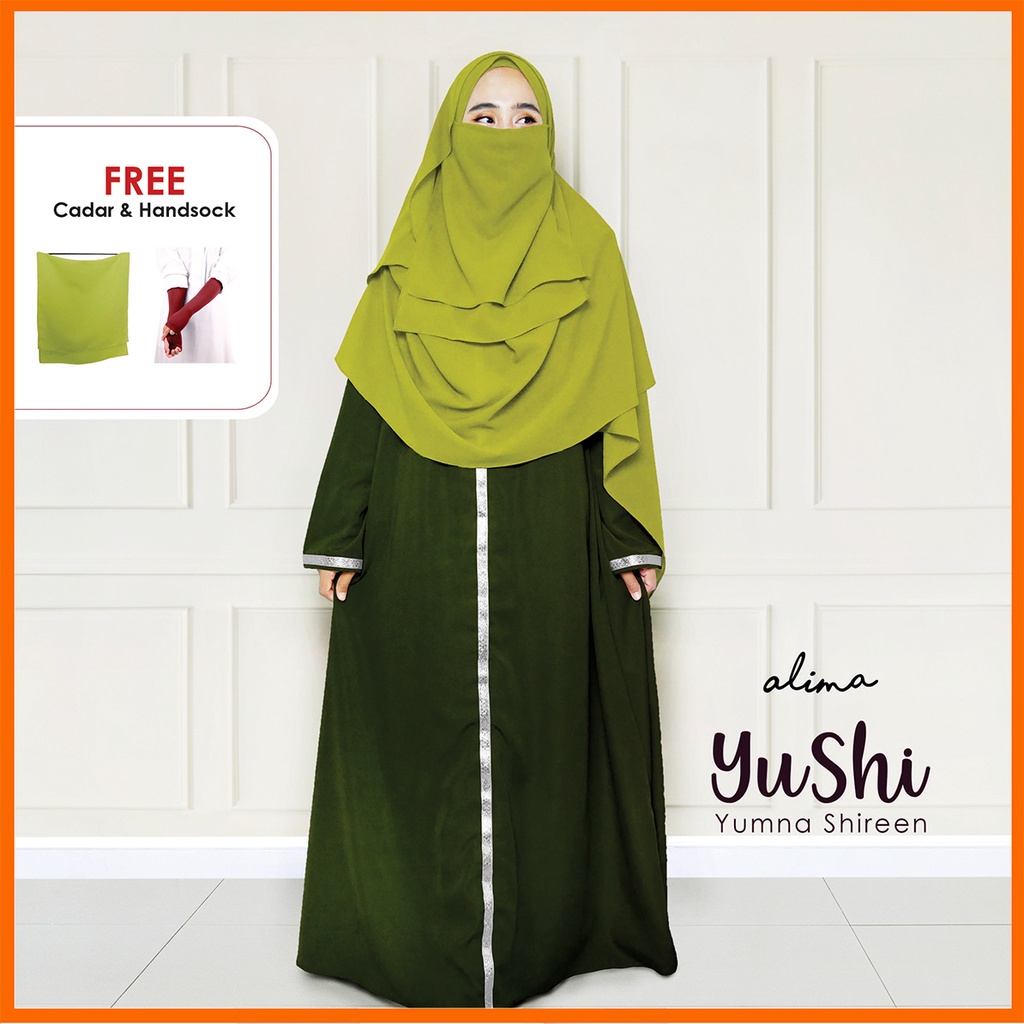 Abaya gamis Set Syari Wolfis Pashmina Free Cadar Yushi By alima Indonesia