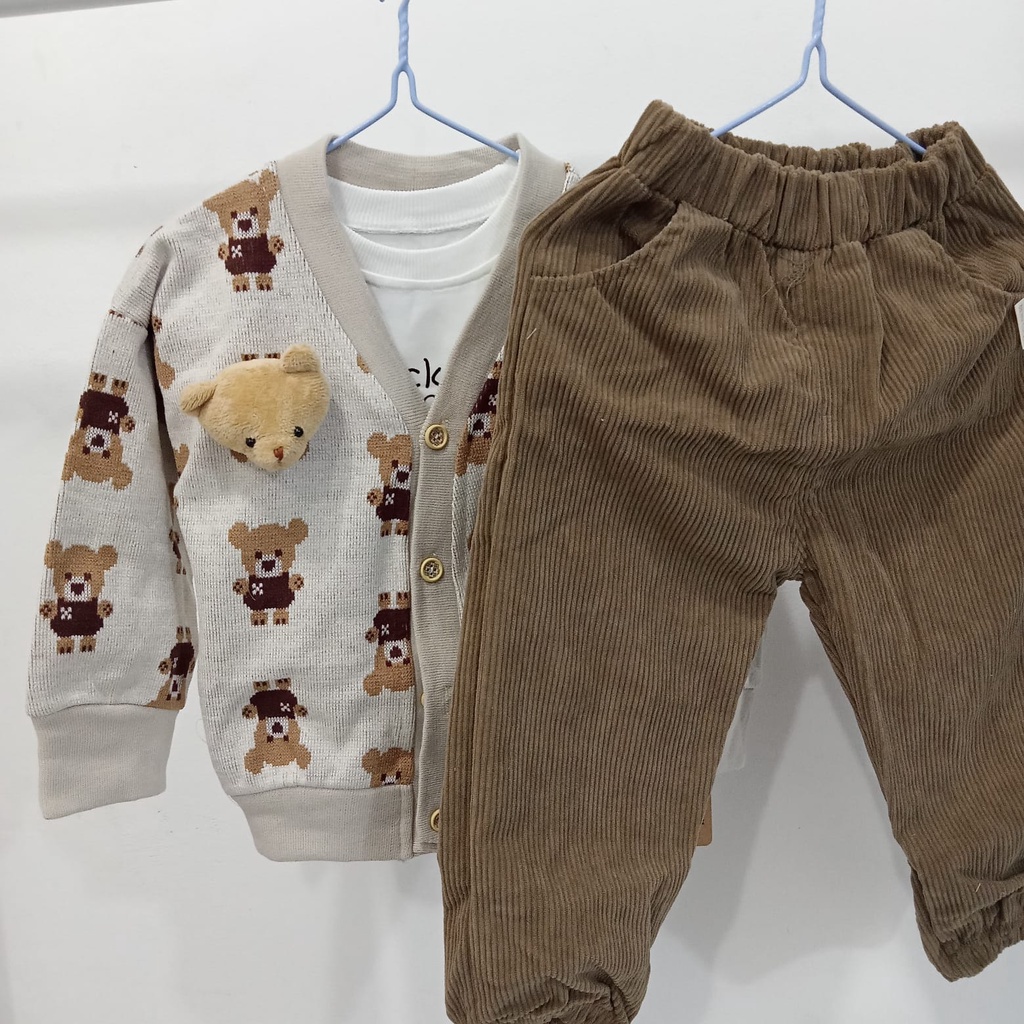 [COD] SETELAN ANAK LAKILAKI / SETELAN PREMIUM IMPORT / SETELAN MOTIF 3DBEAR / SETELAN 0-5 TAHUN / SETELAN 3 IN 1/Brownieground