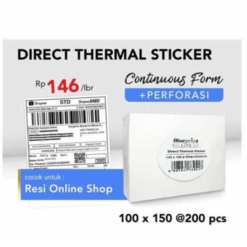 Direct thermal barcode sticker resi untuk online 100 x 150