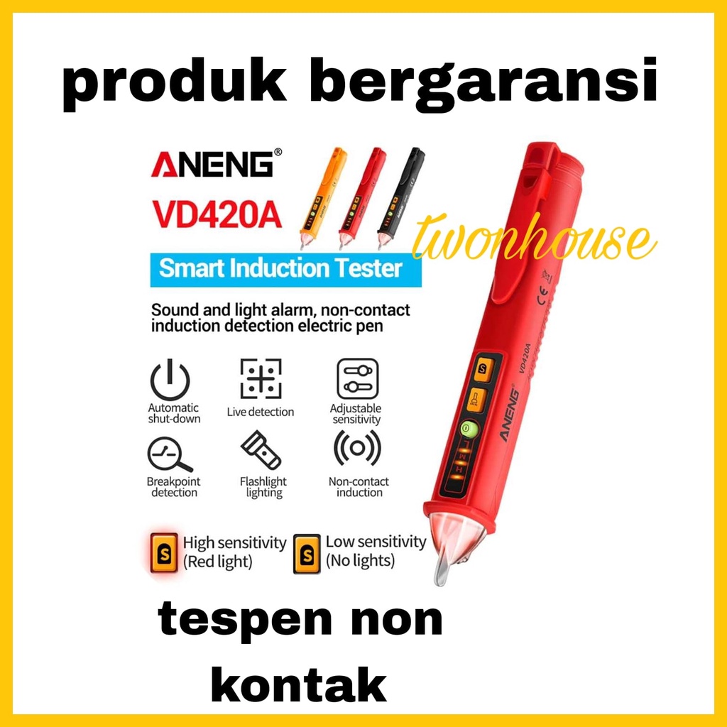 ANENG Test Pen Listrik Canggih Multifungsi / Testpen Tes Pen Tespen Cek Kabel Putus / Alat Deteksi Aliran Arus / Tester Non Contact AC Voltage Alert Detector 12V-250V - VD700 ANENG