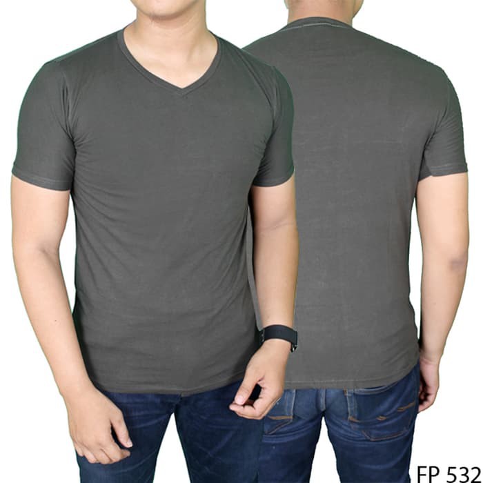 Kaos Vneck Pria Polos Pendek Spandek Hijau Lumut FP 532