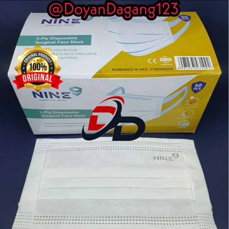Masker medis tali lebar 3ply merk NINE