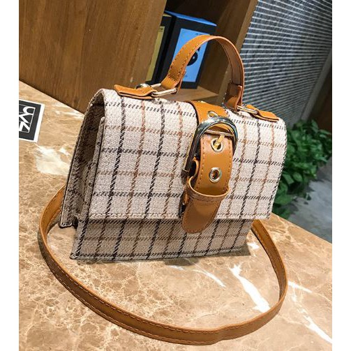 TAS SELEMPANG ARYA TA022C3 WANITA IMPORT COKLAT KREM FASHION KANVAS MURAH BATAM SLING BAG WOMEN ORI