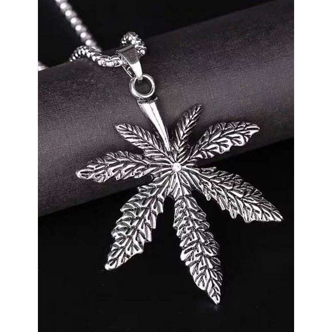 LRC Kalung Fashion Silver Metal Maple Leaf Long Necklace A57454